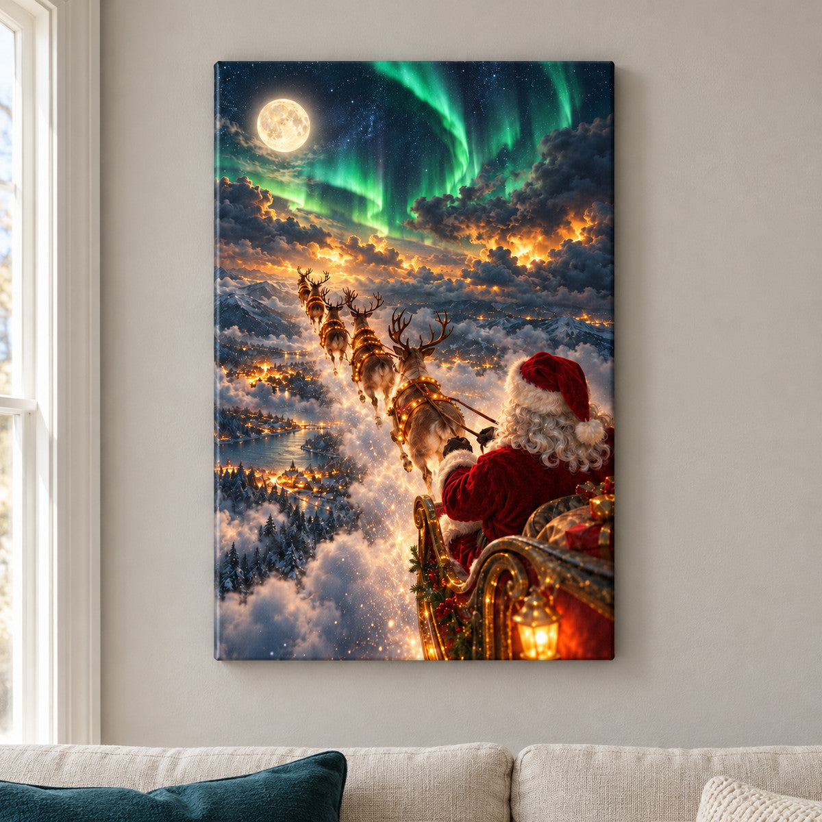 Santa Aurora Sleigh Flight — framed artwork main view | AUSJOJO