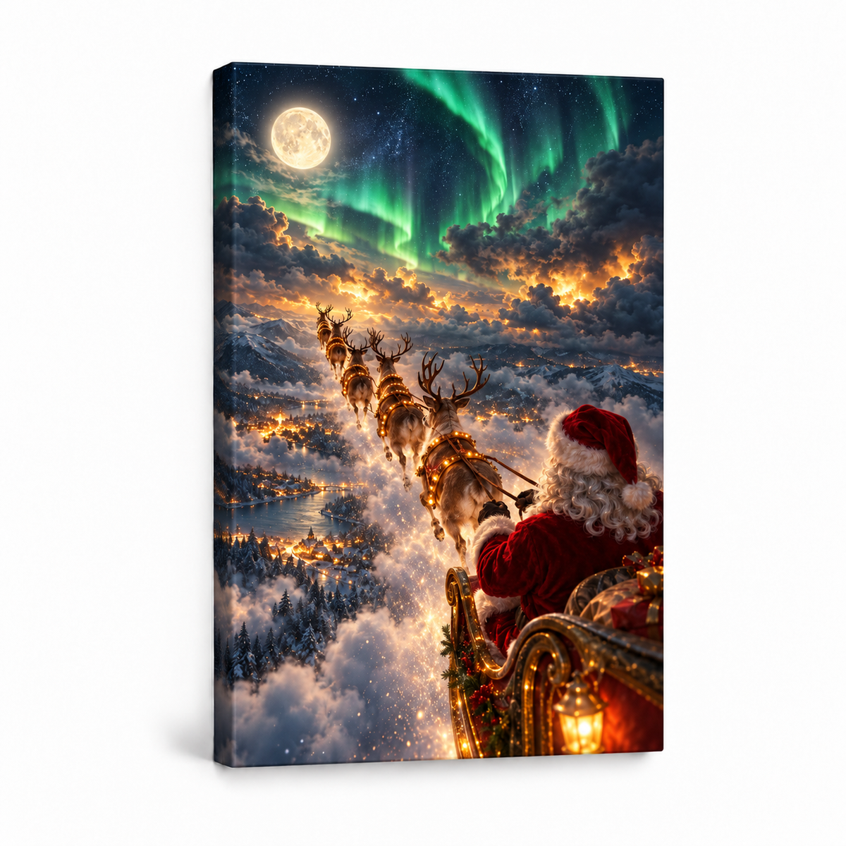 Santa Aurora Sleigh Flight — Stretched Canvas product view | AUSJOJO