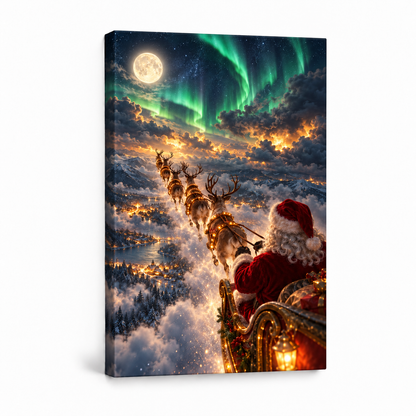 Santa Aurora Sleigh Flight — Stretched Canvas product view | AUSJOJO