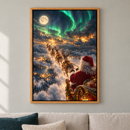 Santa Aurora Sleigh Flight — Brown Frame room scene | AUSJOJO