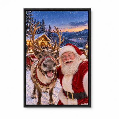 Santa and Reindeer Holiday Selfie — Black Frame finish product view | AUSJOJO