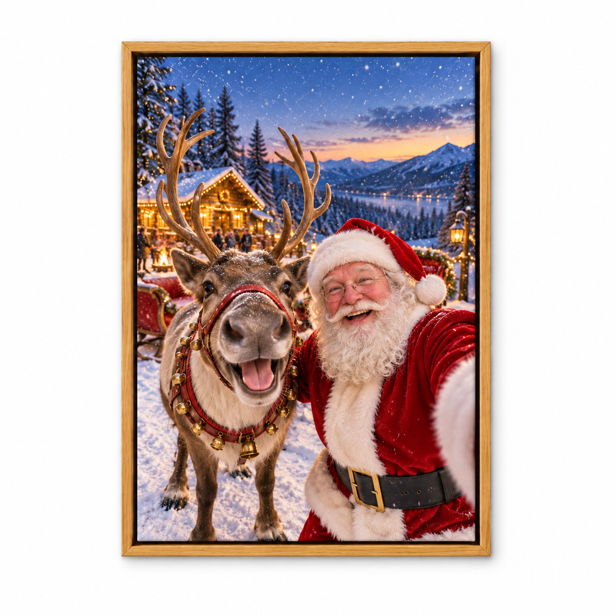 Santa and Reindeer Holiday Selfie — Brown Frame finish product view | AUSJOJO