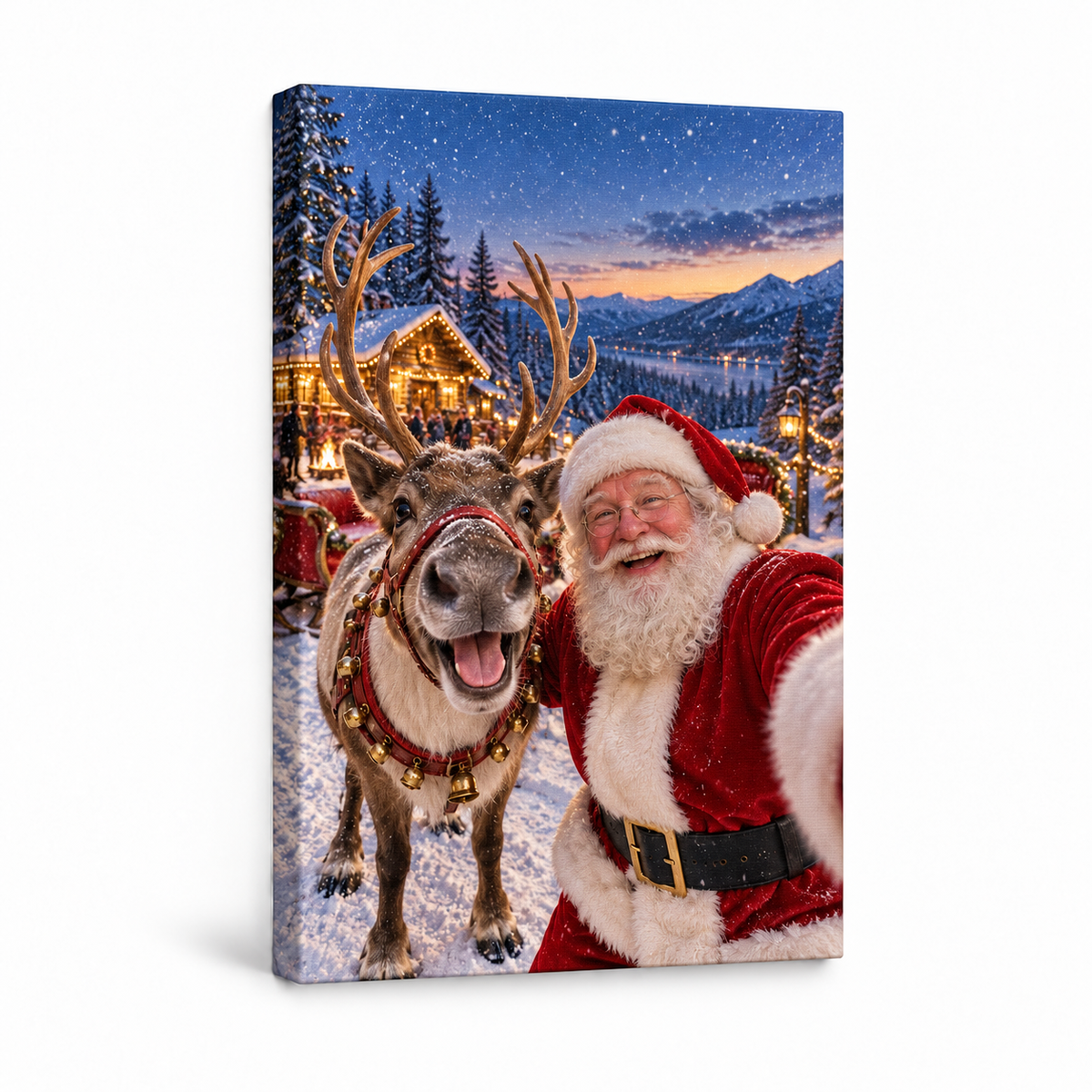 Santa and Reindeer Holiday Selfie — Stretched Canvas product view | AUSJOJO
