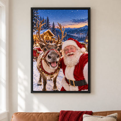 Santa and Reindeer Holiday Selfie — Black Frame room scene | AUSJOJO