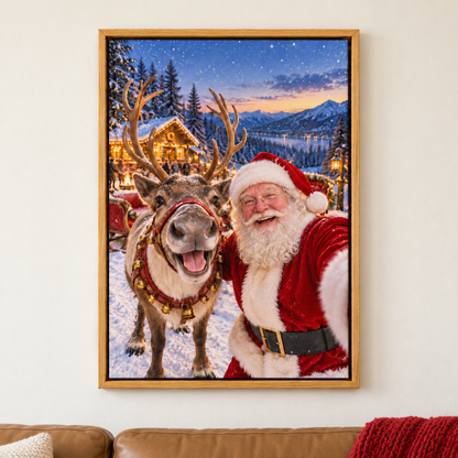 Santa and Reindeer Holiday Selfie — Brown Frame room scene | AUSJOJO