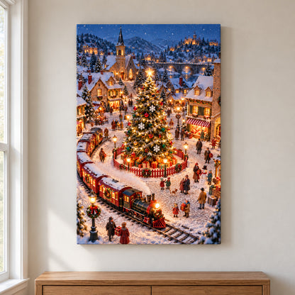 Christmas Village and Steam Train — framed artwork main view | AUSJOJO