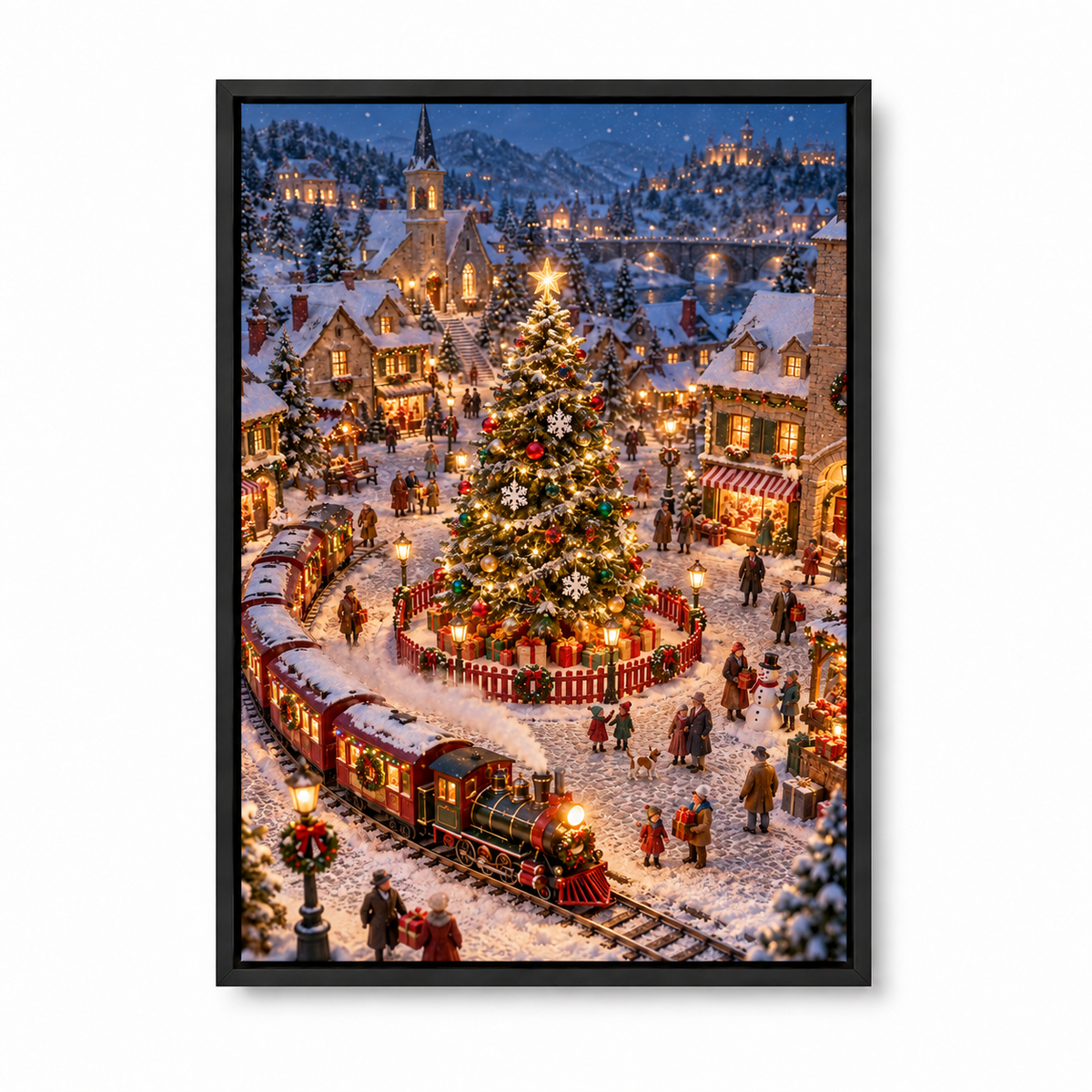 Christmas Village and Steam Train — Black Frame finish product view | AUSJOJO
