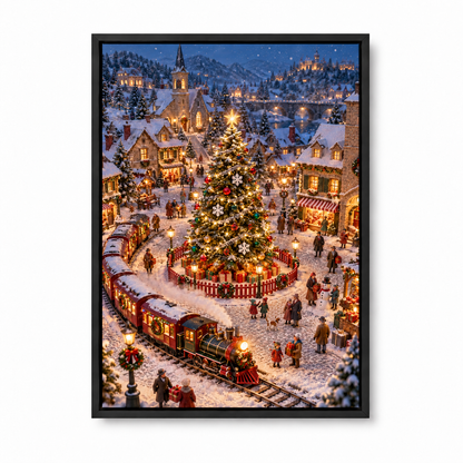 Christmas Village and Steam Train — Black Frame finish product view | AUSJOJO