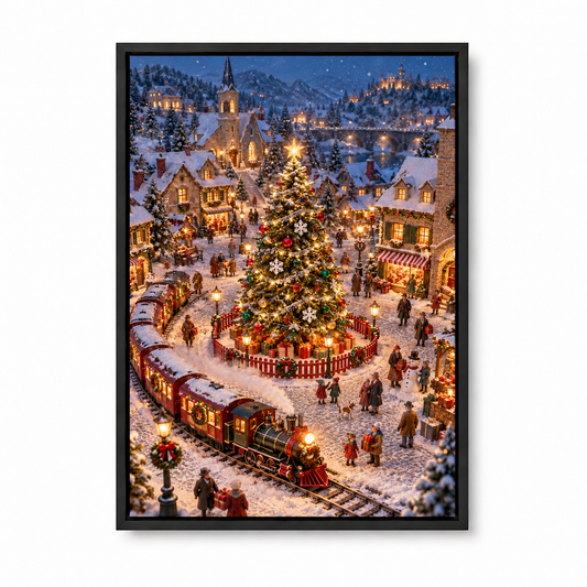 Christmas Village and Steam Train — Black Frame finish product view | AUSJOJO