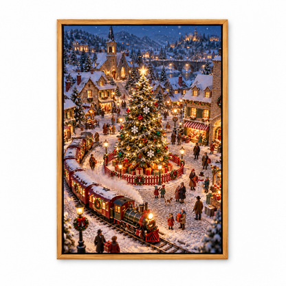 Christmas Village and Steam Train — Brown Frame finish product view | AUSJOJO
