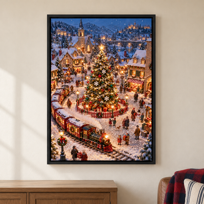 Christmas Village and Steam Train — Black Frame room scene | AUSJOJO