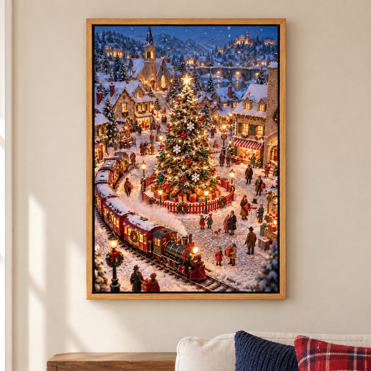 Christmas Village and Steam Train — Brown Frame room scene | AUSJOJO