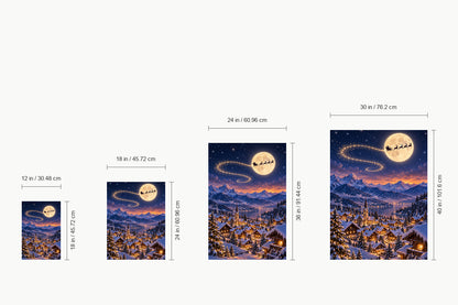 Moonlit Sleigh over Alpine Village — size comparison guide | AUSJOJO