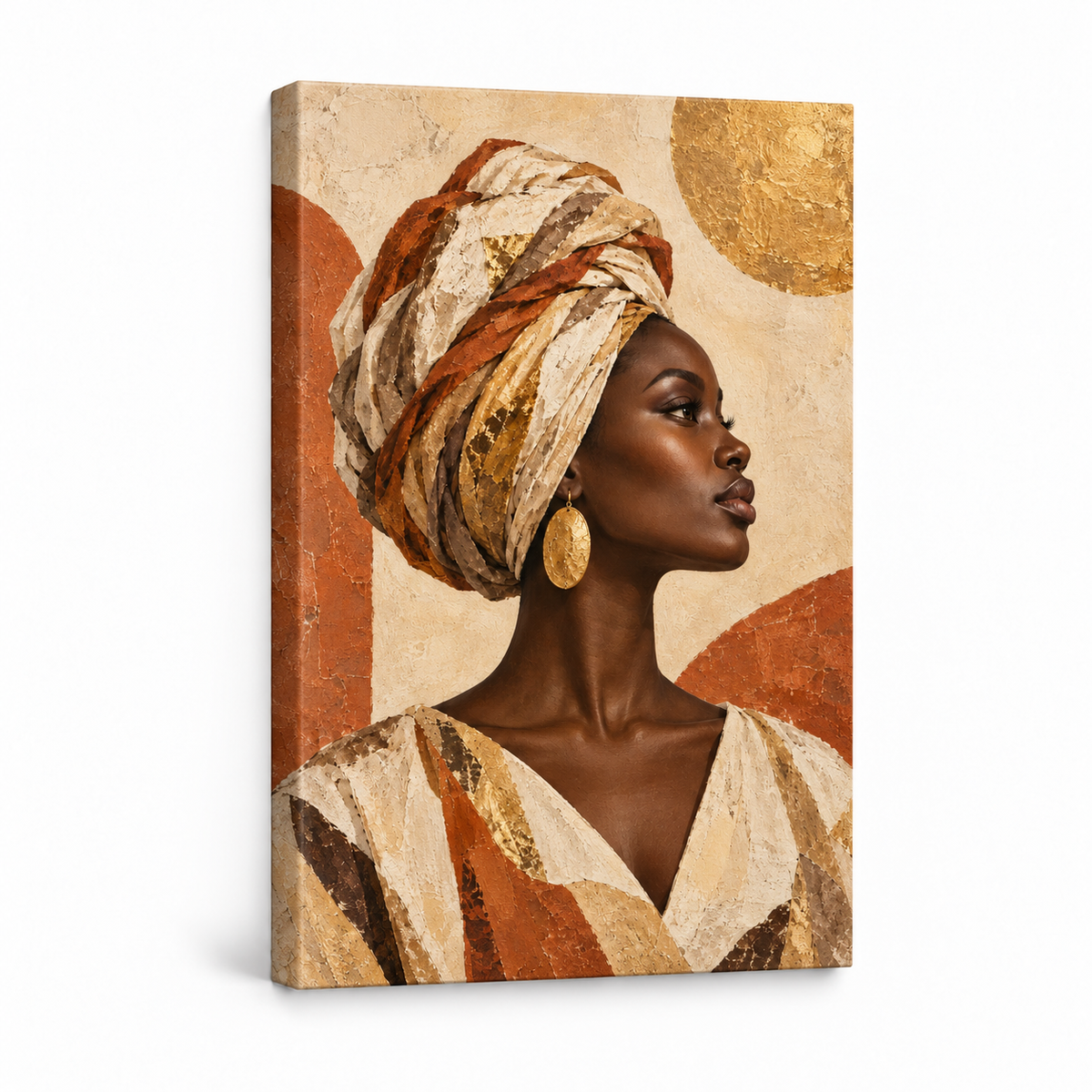 Earthtone Headwrap Woman Profile — Stretched Canvas product view | AUSJOJO