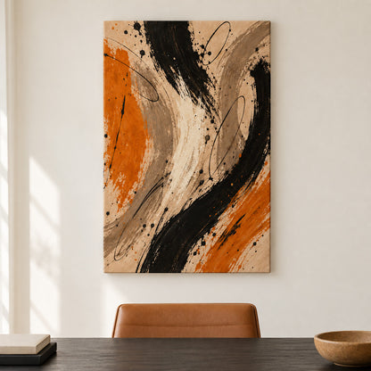 Black and Ochre Gestural Abstract — framed artwork main view | AUSJOJO