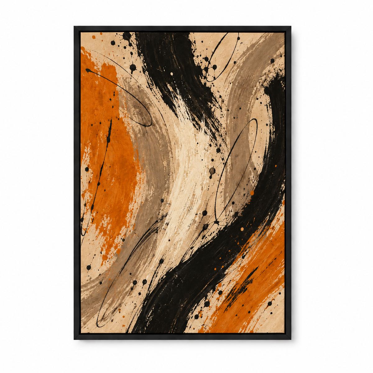 Black and Ochre Gestural Abstract — Black Frame finish product view | AUSJOJO