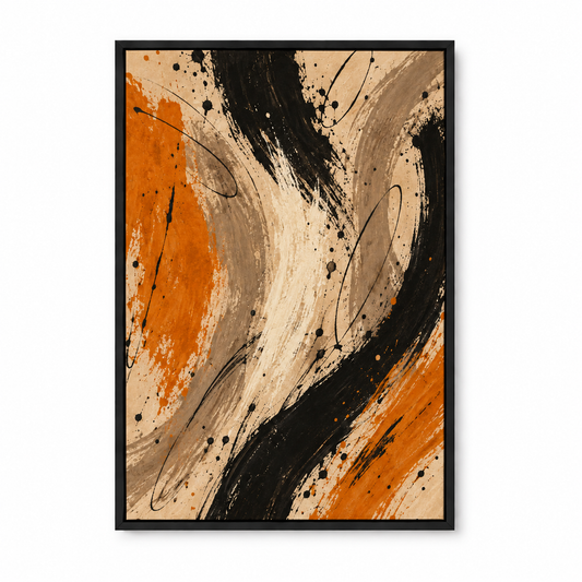 Black and Ochre Gestural Abstract — Black Frame finish product view | AUSJOJO