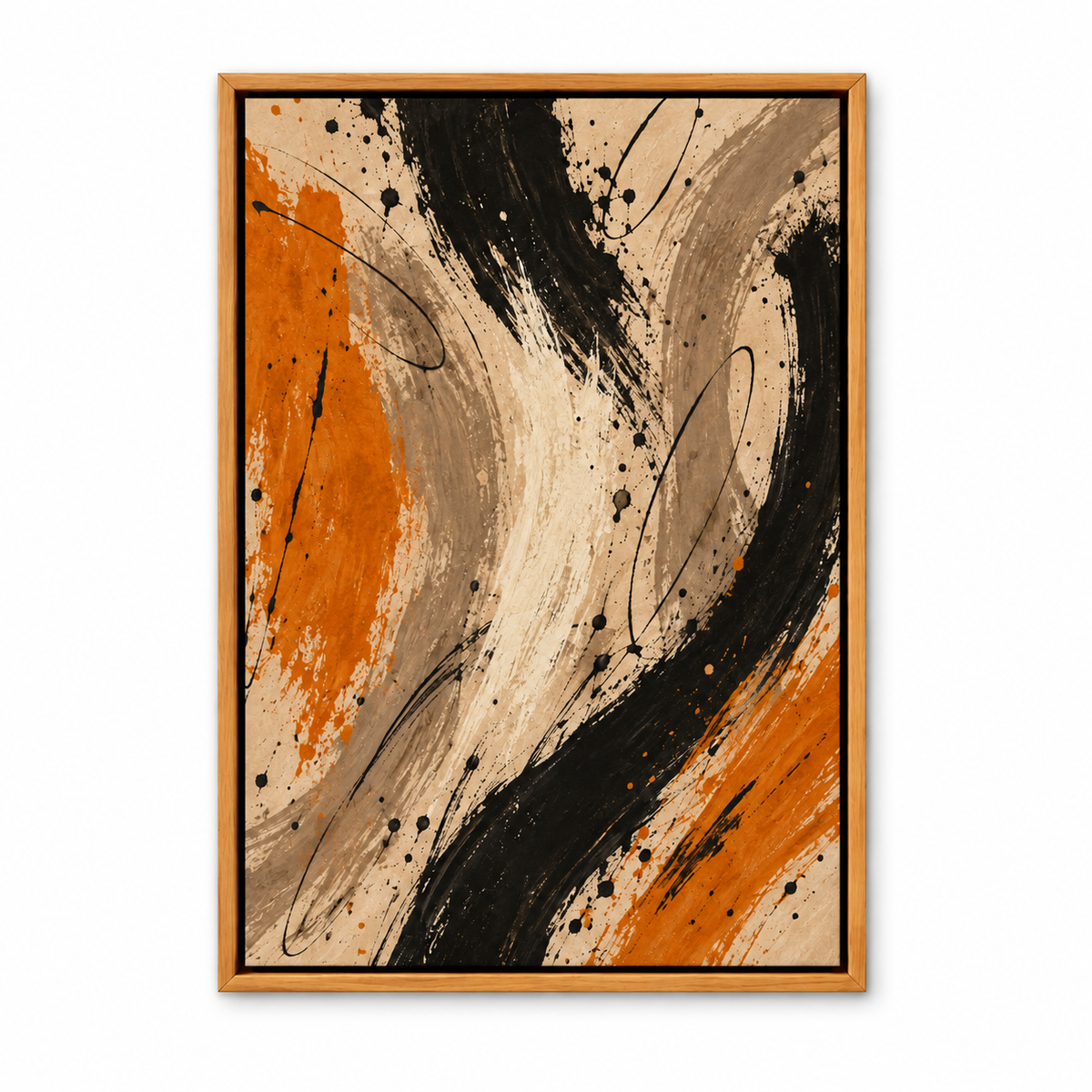 Black and Ochre Gestural Abstract — Brown Frame finish product view | AUSJOJO