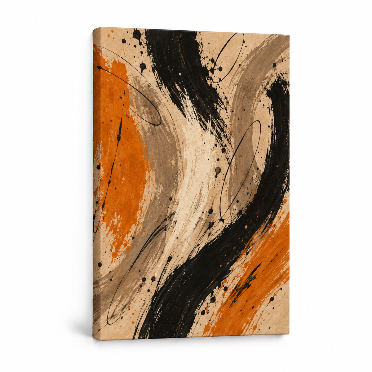 Black and Ochre Gestural Abstract — Stretched Canvas product view | AUSJOJO