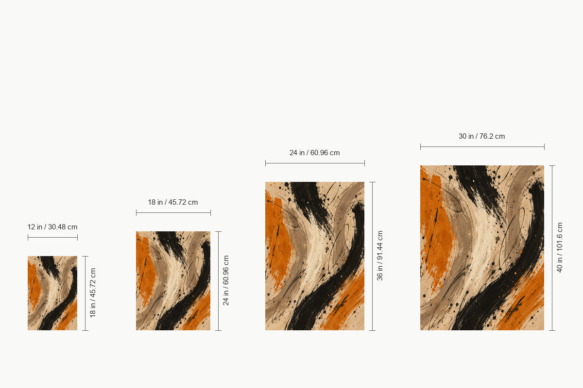 Black and Ochre Gestural Abstract — size comparison guide | AUSJOJO