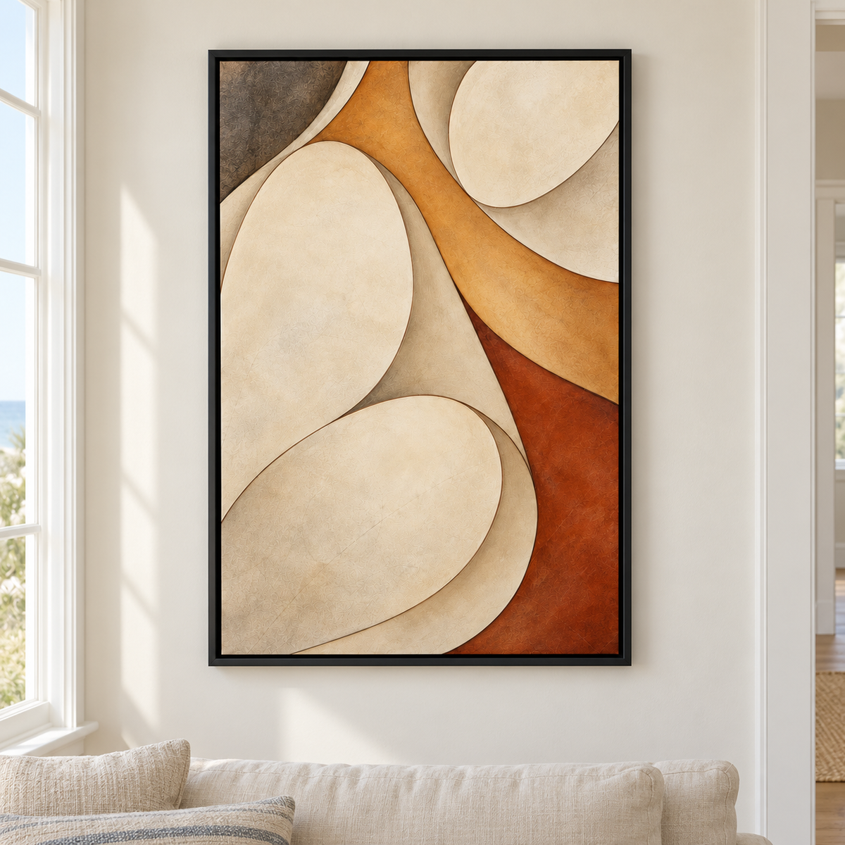 Ivory Organic Teardrop Abstract — Black Frame room scene | AUSJOJO