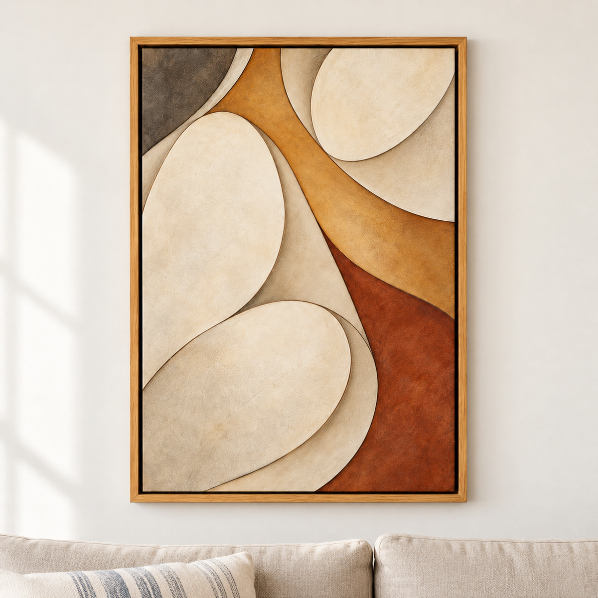 Ivory Organic Teardrop Abstract — Brown Frame room scene | AUSJOJO