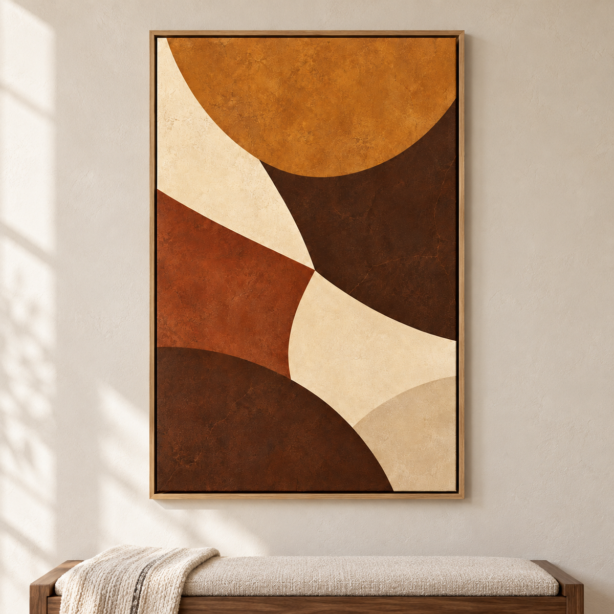Earthtone Concave Arc Collage — Black Frame room scene | AUSJOJO