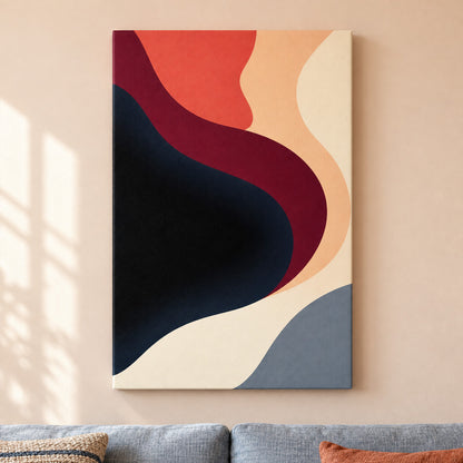 Coral and Burgundy Ribbon Abstract — framed artwork main view | AUSJOJO