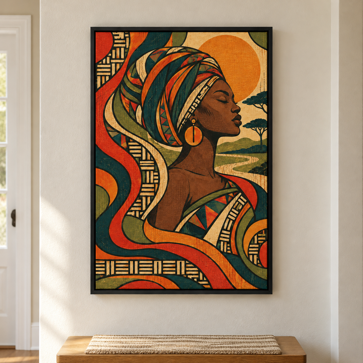 Outlined Retro Organic Weave — Black Frame room scene | AUSJOJO