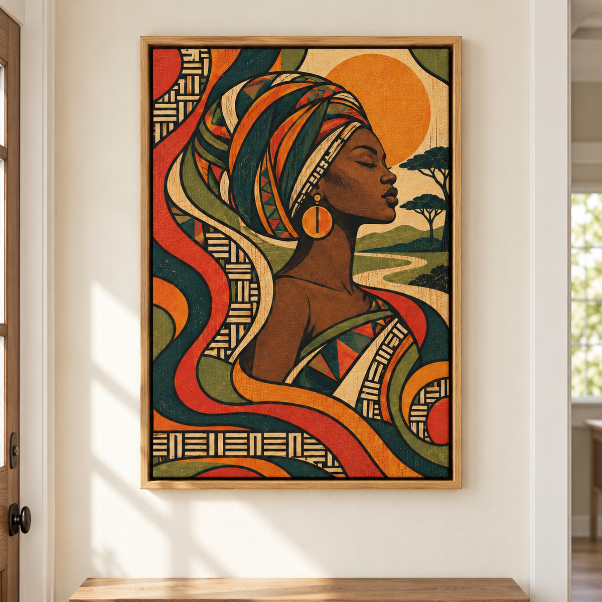 Outlined Retro Organic Weave — Brown Frame room scene | AUSJOJO