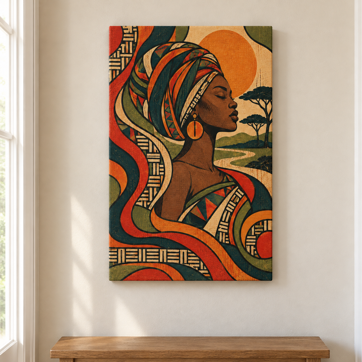 Outlined Retro Organic Weave — Stretched Canvas room scene | AUSJOJO