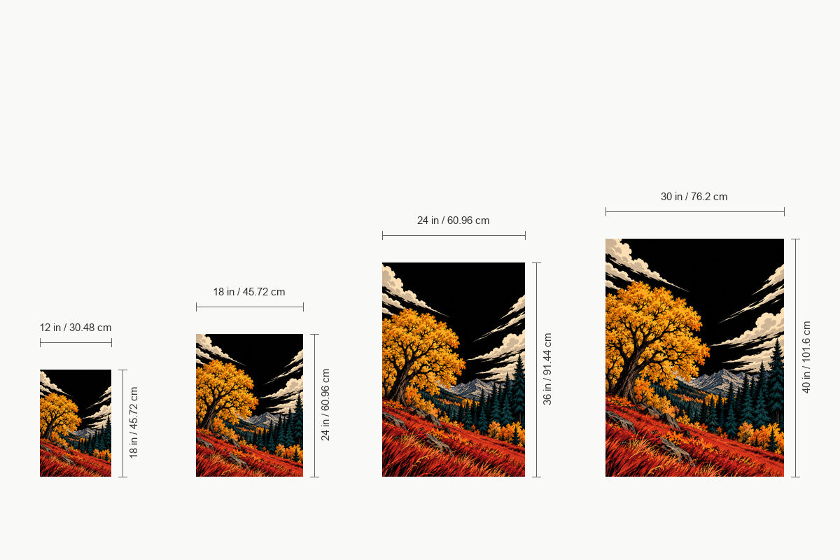Golden Autumn Tree under Black Sky — size comparison guide | AUSJOJO