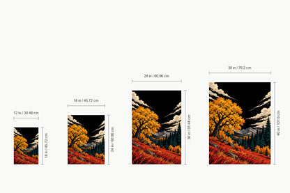 Golden Autumn Tree under Black Sky — size comparison guide | AUSJOJO