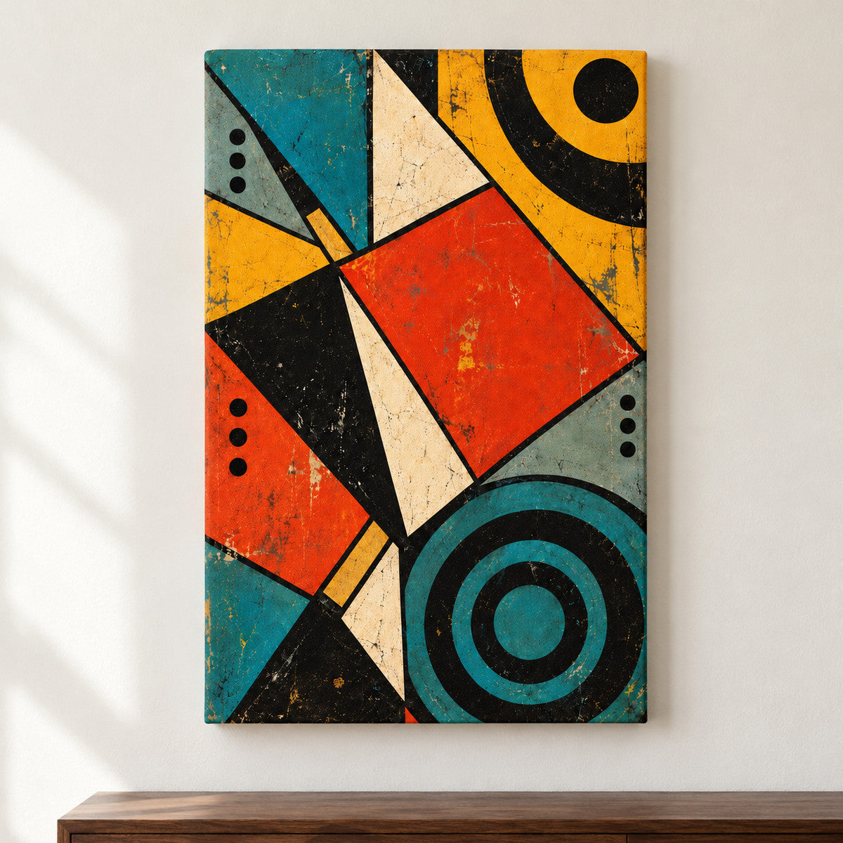 Distressed Modernist Polygon Rhythm — framed artwork main view | AUSJOJO