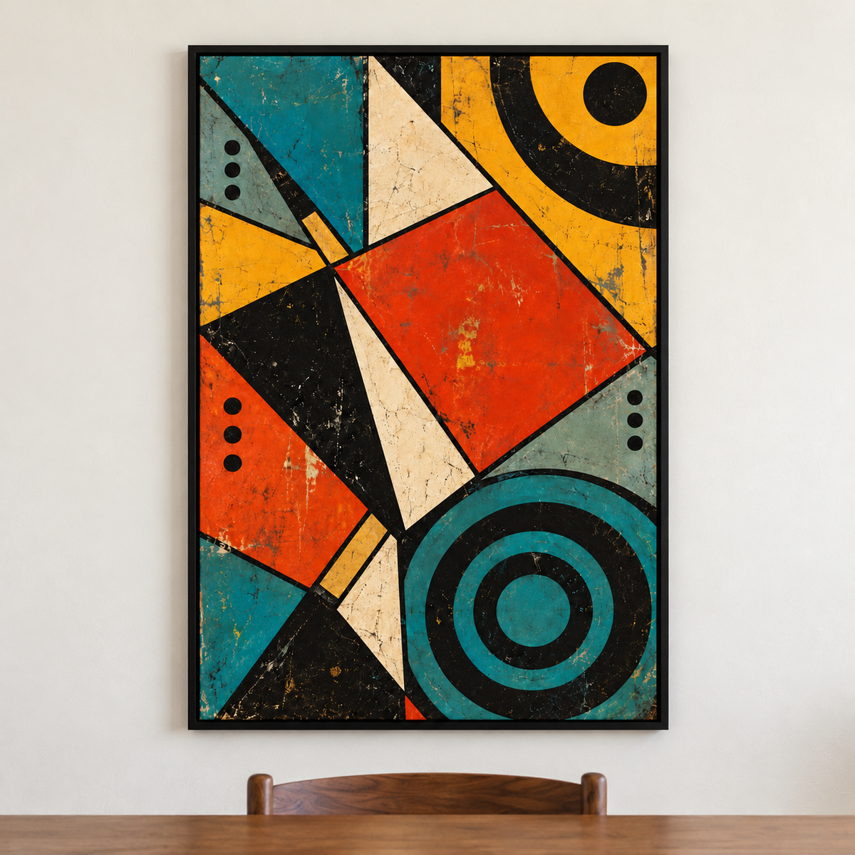 Distressed Modernist Polygon Rhythm — Black Frame room scene | AUSJOJO