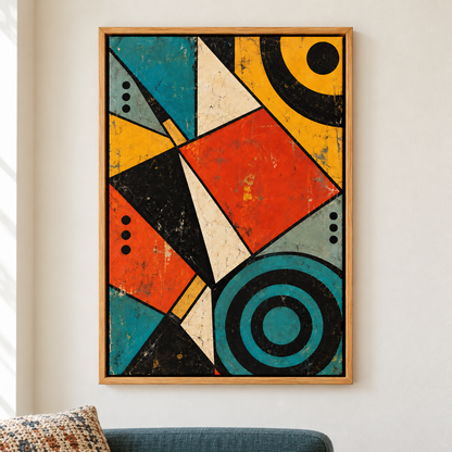 Distressed Modernist Polygon Rhythm — Brown Frame room scene | AUSJOJO