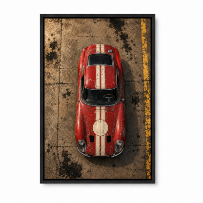 Overhead Red Vintage Racing Coupe — Black Frame finish product view | AUSJOJO