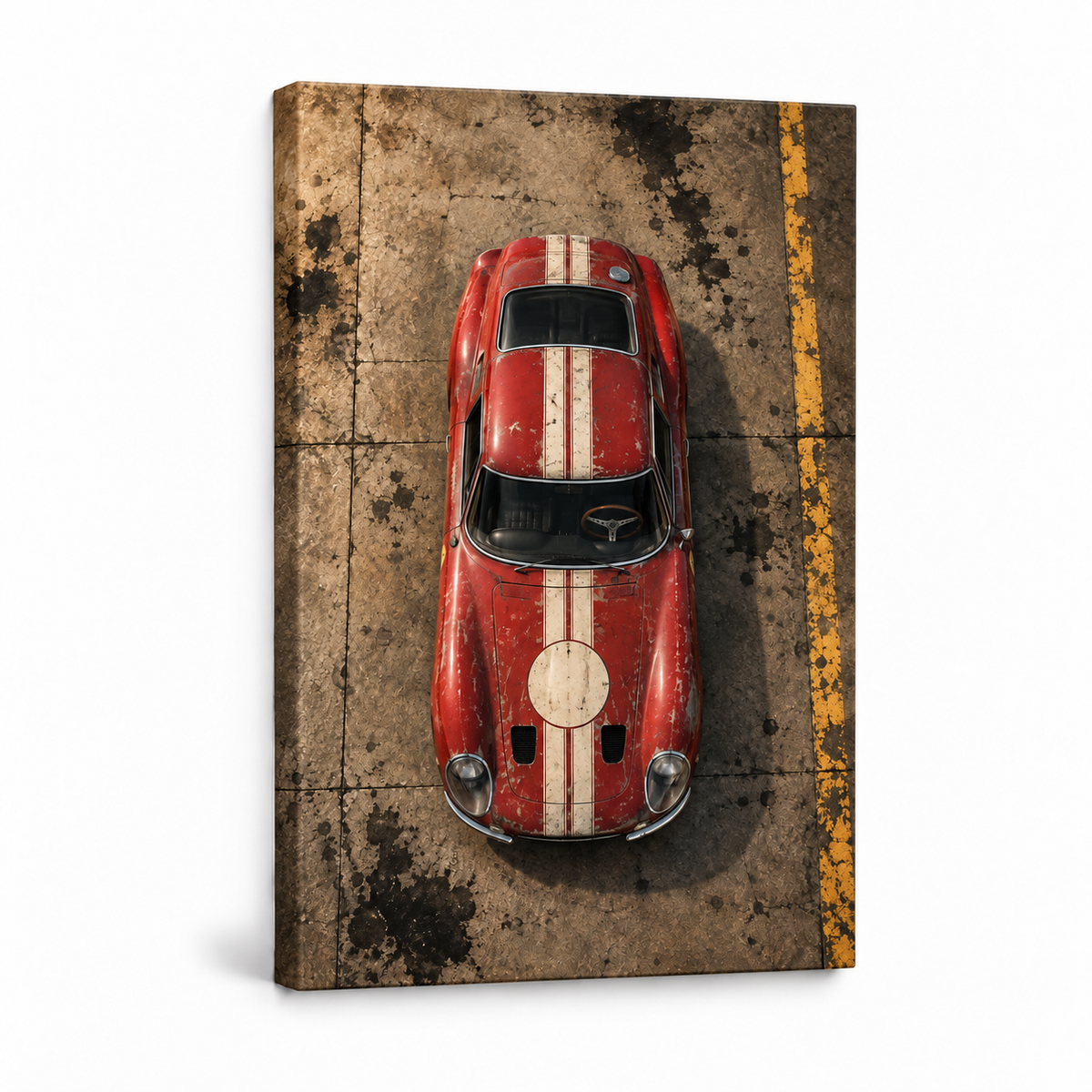 Overhead Red Vintage Racing Coupe — Stretched Canvas product view | AUSJOJO
