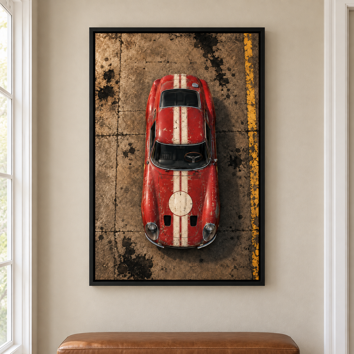 Overhead Red Vintage Racing Coupe — Black Frame room scene | AUSJOJO
