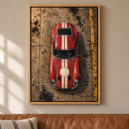 Overhead Red Vintage Racing Coupe — Brown Frame room scene | AUSJOJO