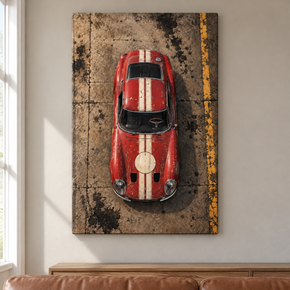 Overhead Red Vintage Racing Coupe — Stretched Canvas room scene | AUSJOJO