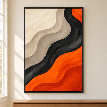Warm Neutral Flow Abstract — Black Frame room scene | AUSJOJO