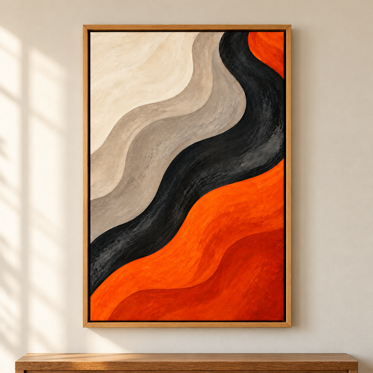 Warm Neutral Flow Abstract — Brown Frame room scene | AUSJOJO