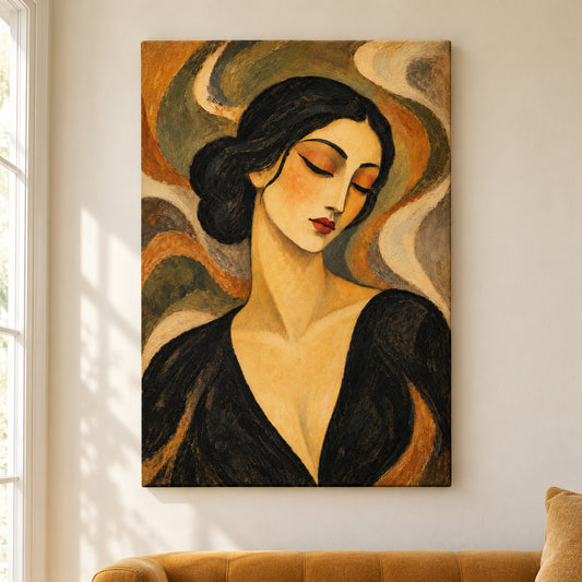 Contemplative Vintage Woman Portrait — framed artwork main view | AUSJOJO