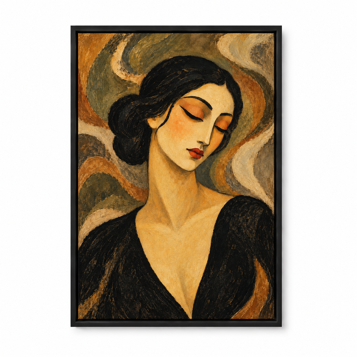Contemplative Vintage Woman Portrait — Black Frame finish product view | AUSJOJO