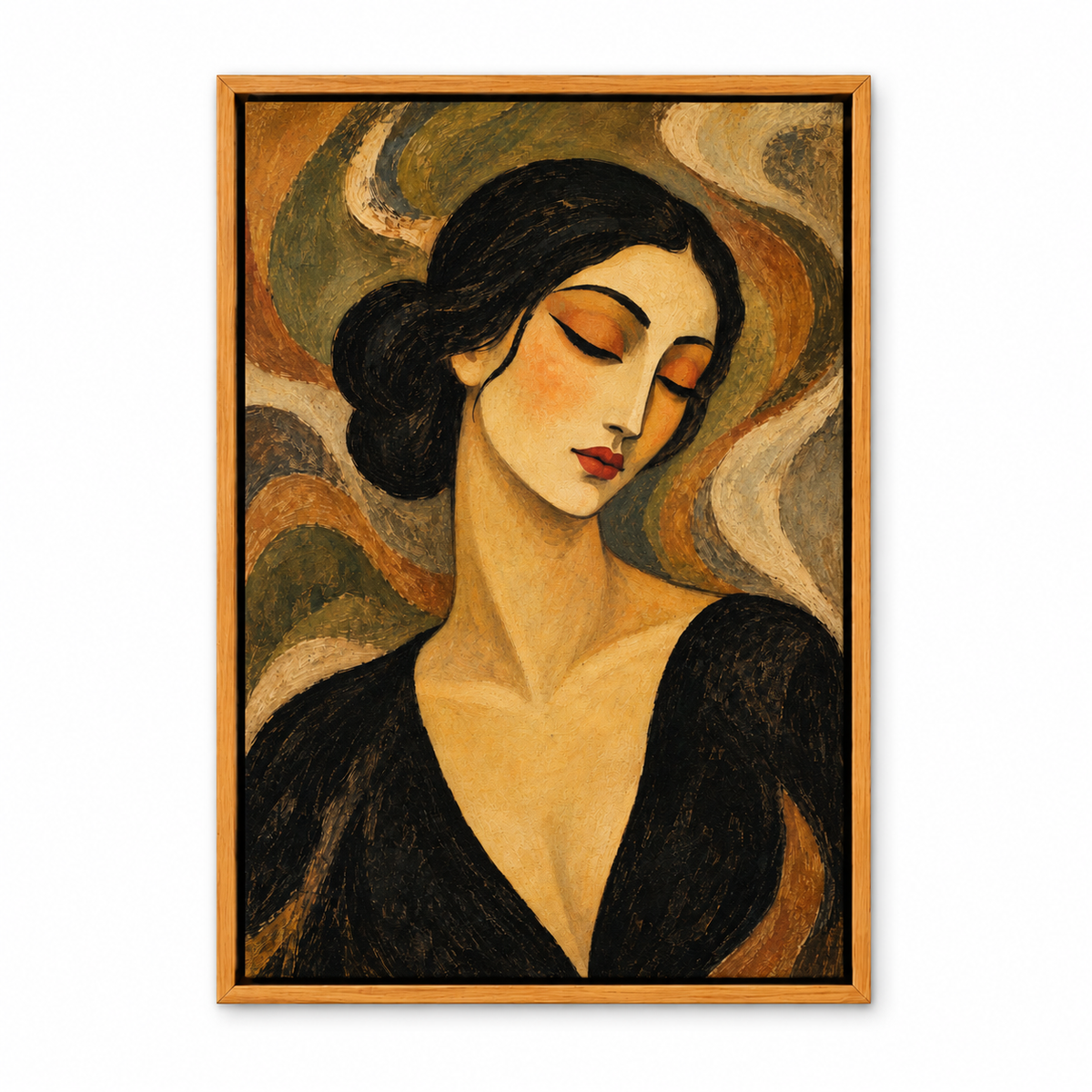 Contemplative Vintage Woman Portrait — Brown Frame finish product view | AUSJOJO