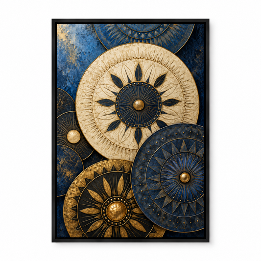 Etched Celestial Discs Abstract — Black Frame finish product view | AUSJOJO