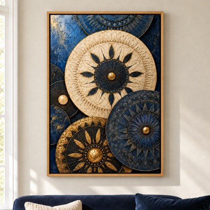 Etched Celestial Discs Abstract — Brown Frame room scene | AUSJOJO