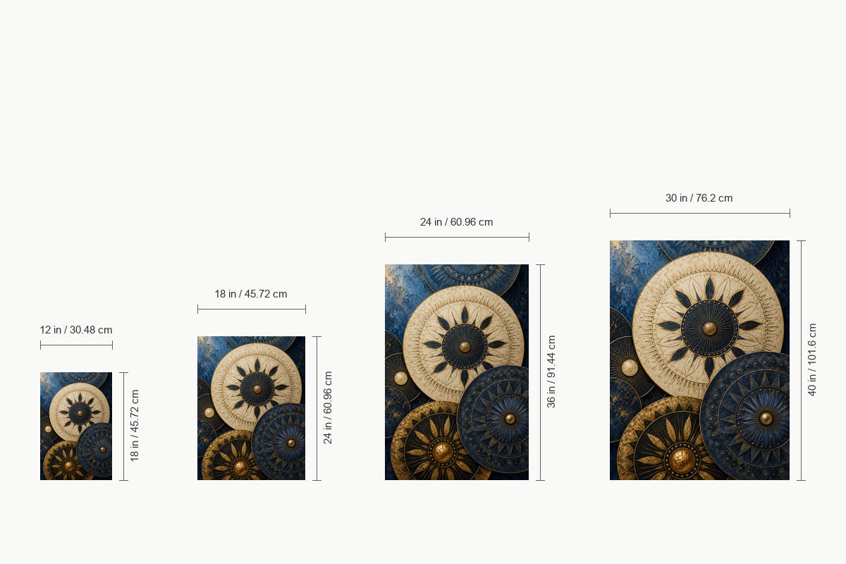 Etched Celestial Discs Abstract — size comparison guide | AUSJOJO