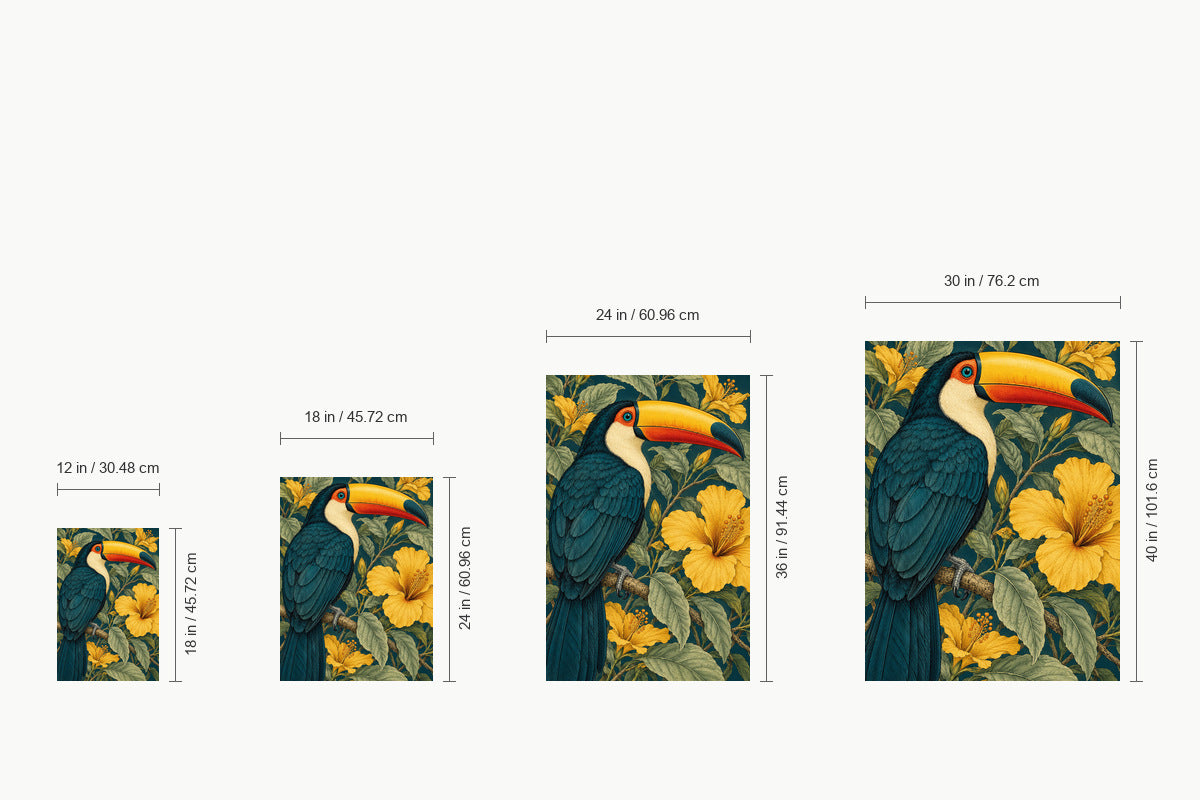 Tropical Toucan and Golden Flowers — size comparison guide | AUSJOJO